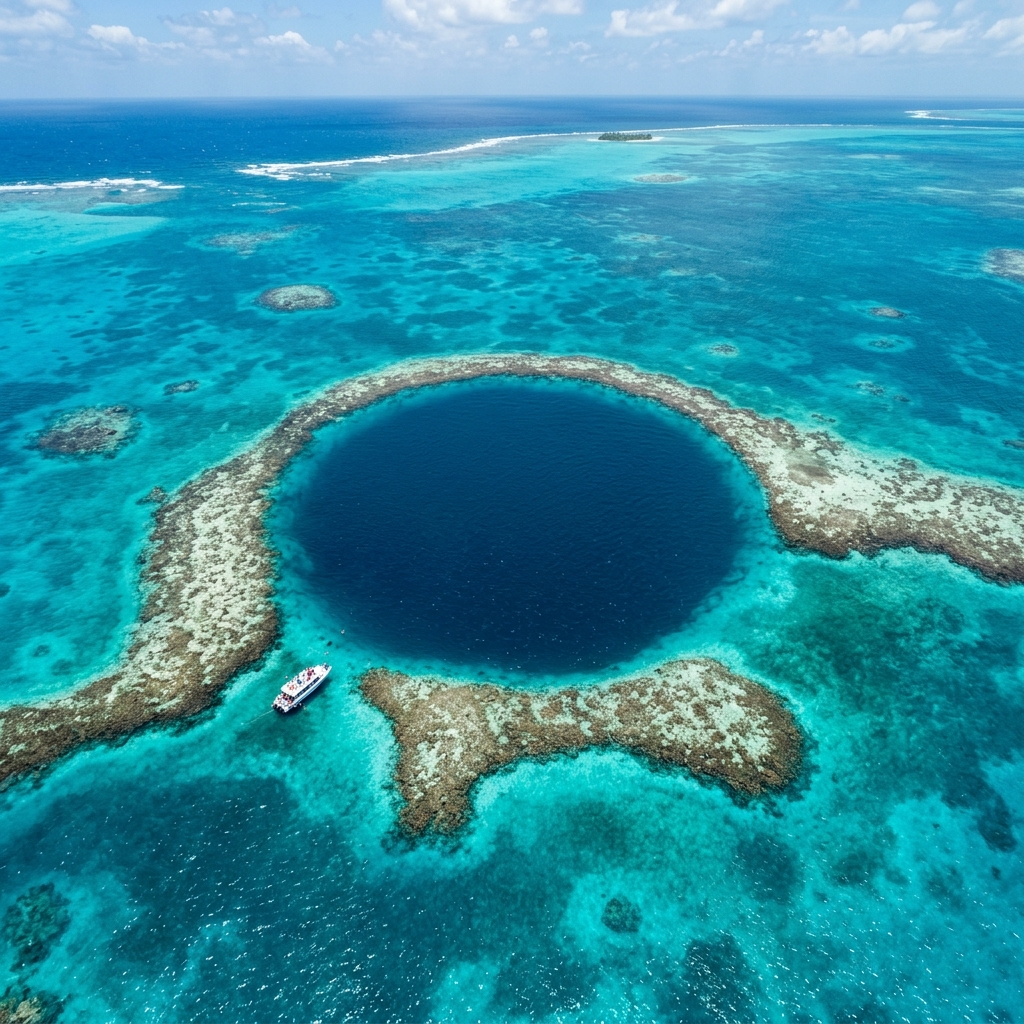 Breathtaking aerial view of the Great Blue Hole in Belize
